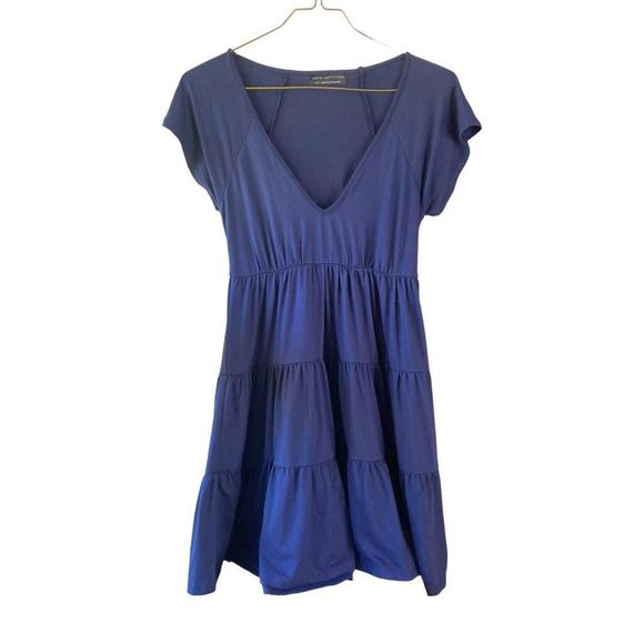 Urban Outfitters Julia Tiered Mini Dress Short Sleeves Navy Blue Womens Small - Picture 2 of 5
